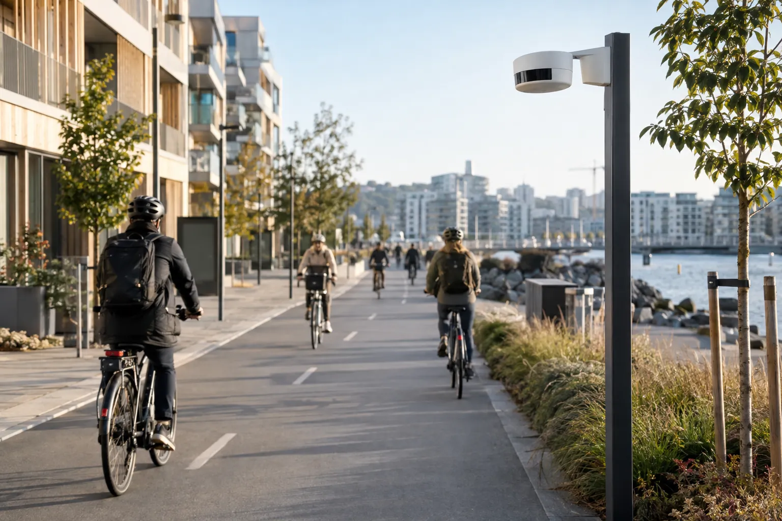 Syklister passerer en tellesensor på en sykkelvei
