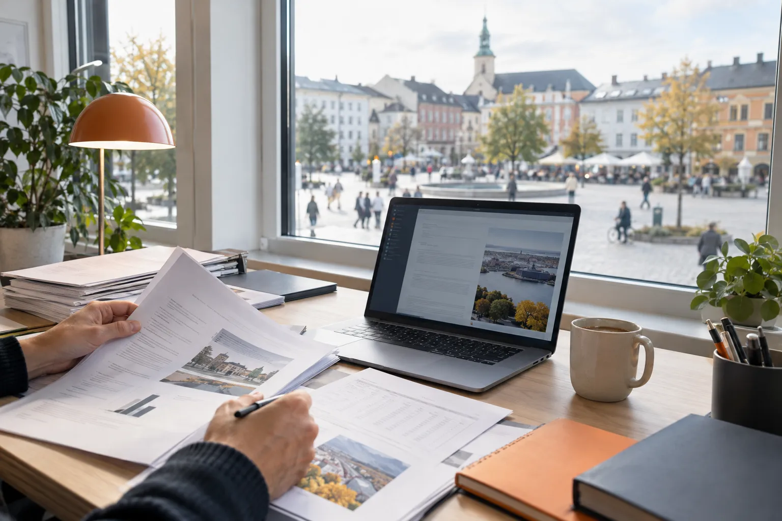 Anbudsdokumenter på skrivebordet til en kommunalt ansatt
