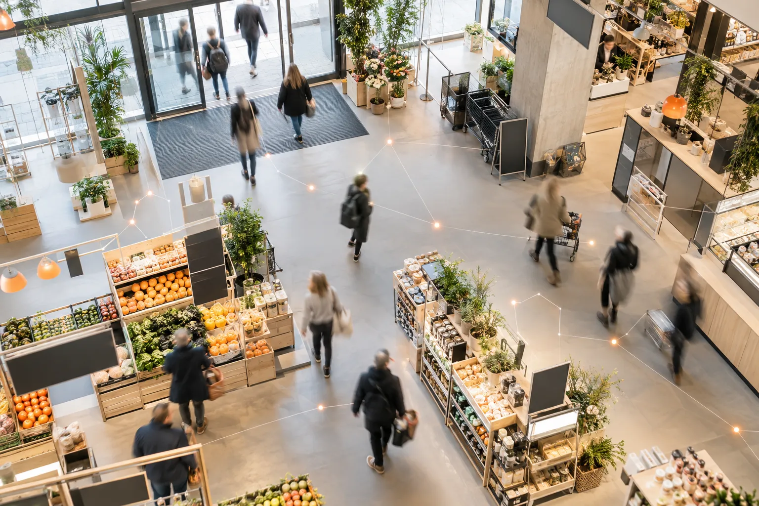 Sett ovenfra: kundene trekker mot høyre når de kommer inn i butikken