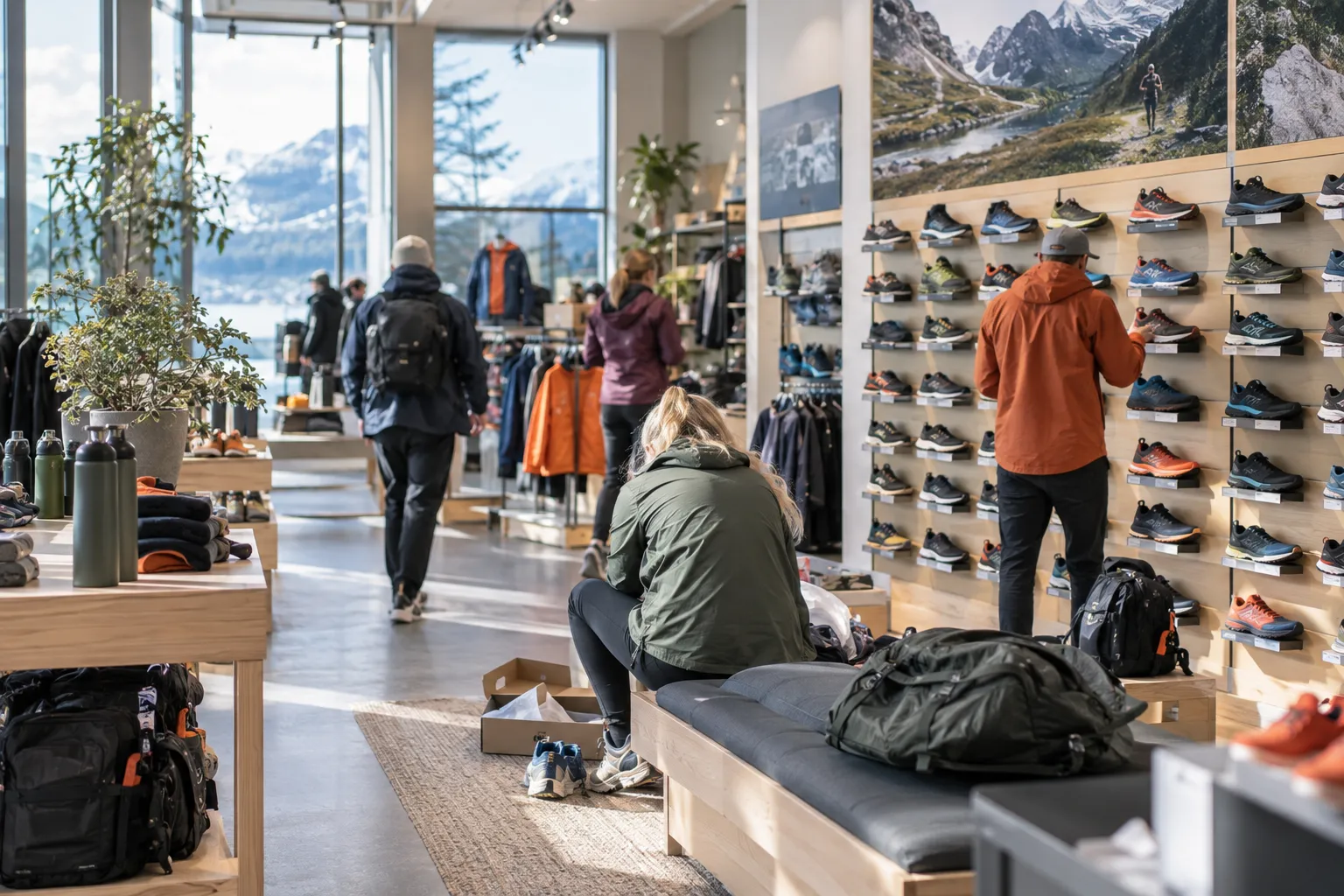 Kunder prøver løpesko i en sportsbutikk