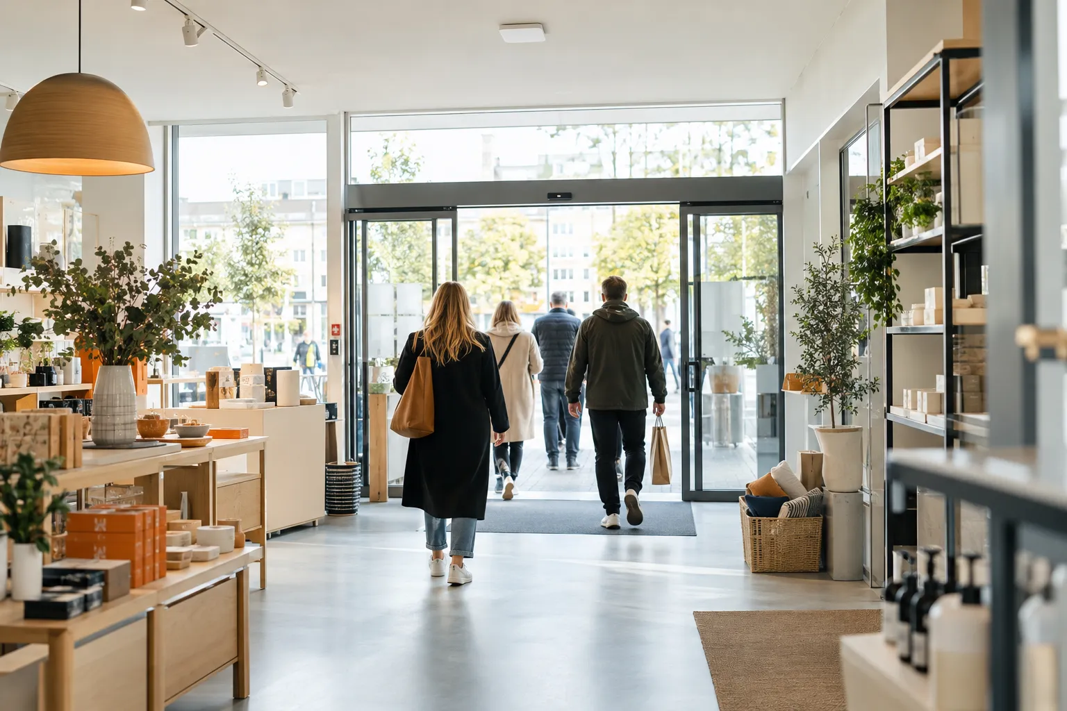 Butikkinngang med et Wi-Fi-tilgangspunkt og ingen kameraer